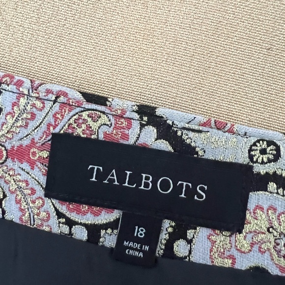 New Talbots Damask brocade Gold Ivory Pink Black Pencil Skirt 18 - Picture 4 of 6